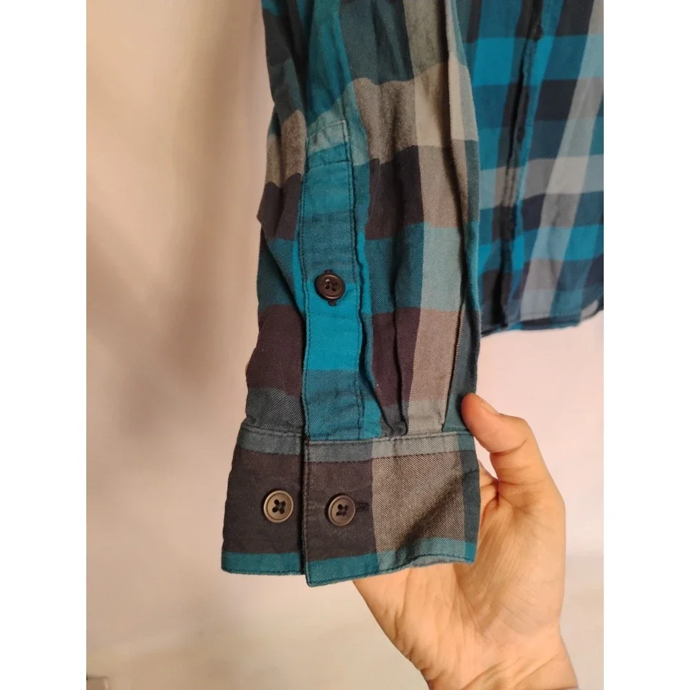 Columbia‎ Mens Medium M Black Blue Checkered Button Down Dress Shirt